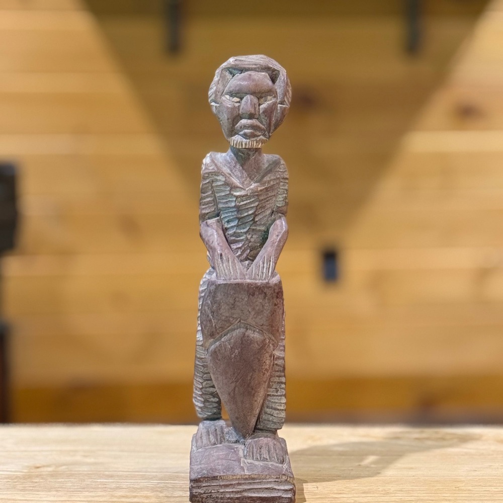 Vintage Hand Carved Wood Tribal Man Statue Standing Figure Folk Art Sculpture